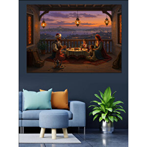 Terasta Çay Muhabbeti Dekoratif Kanvas - Mdf Ahşap Tablo