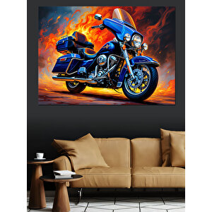 Alevli Hızlı Mavi Motosiklet Dekoratif Kanvas - Mdf Ahşap Tablo