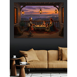 Terasta Çay Muhabbeti Dekoratif Kanvas - Mdf Ahşap Tablo