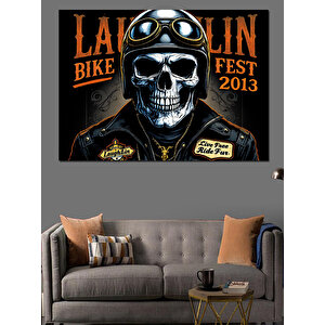 Kafatası Ve Motosiklet Festivali Dekoratif Kanvas - Mdf Ahşap Tablo 25x35 cm