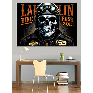 Kafatası Ve Motosiklet Festivali Dekoratif Kanvas - Mdf Ahşap Tablo 25x35 cm