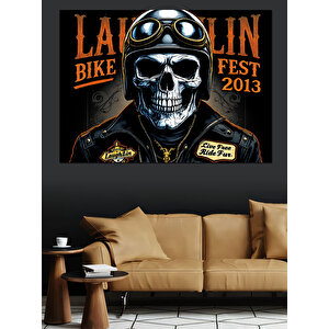 Kafatası Ve Motosiklet Festivali Dekoratif Kanvas - Mdf Ahşap Tablo