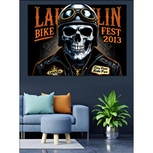 Kafatası Ve Motosiklet Festivali Dekoratif Kanvas - Mdf Ahşap Tablo