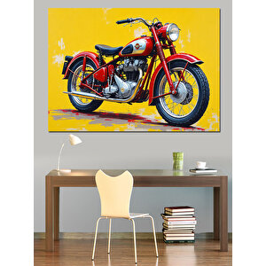 Kırmızı Klasik Motosiklet Dekoratif Kanvas - Mdf Ahşap Tablo