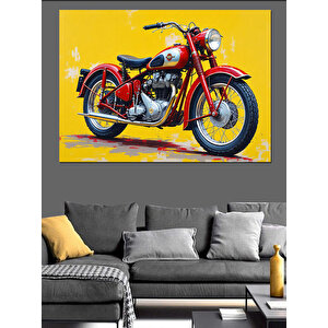 Kırmızı Klasik Motosiklet Dekoratif Kanvas - Mdf Ahşap Tablo