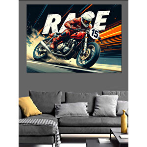 Hızlı Yarış Motosikleti Dekoratif Kanvas - Mdf Ahşap Tablo 70x100 cm