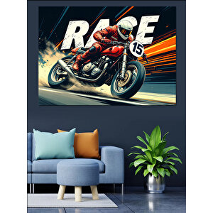 Hızlı Yarış Motosikleti Dekoratif Kanvas - Mdf Ahşap Tablo 70x100 cm