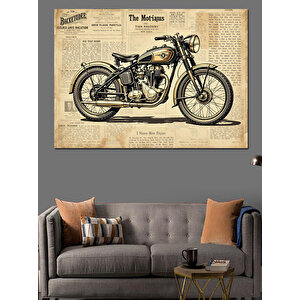 Eski Model Motosiklet Çizimi Dekoratif Kanvas - Mdf Ahşap Tablo 70x100 cm