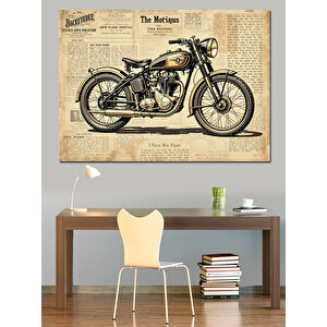Eski Model Motosiklet Çizimi Dekoratif Kanvas - Mdf Ahşap Tablo 70x100 cm