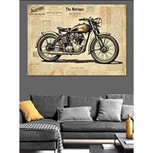 Eski Model Motosiklet Çizimi Dekoratif Kanvas - Mdf Ahşap Tablo 70x100 cm
