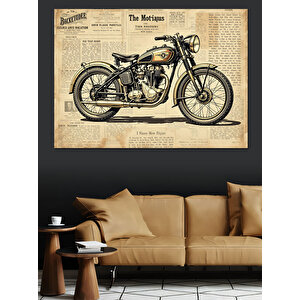Eski Model Motosiklet Çizimi Dekoratif Kanvas - Mdf Ahşap Tablo