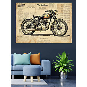 Eski Model Motosiklet Çizimi Dekoratif Kanvas - Mdf Ahşap Tablo