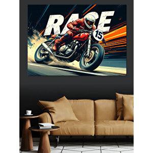 Hızlı Yarış Motosikleti Dekoratif Kanvas - Mdf Ahşap Tablo 50x70 cm