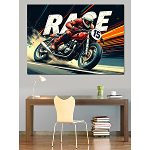 Hızlı Yarış Motosikleti Dekoratif Kanvas - Mdf Ahşap Tablo