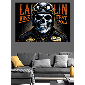 Kafatası Ve Motosiklet Festivali Dekoratif Kanvas - Mdf Ahşap Tablo 100x140 cm