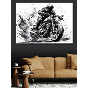 Siyah Beyaz Hızlı Motosiklet Dekoratif Kanvas - Mdf Ahşap Tablo