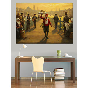 Rıhtımda Çaycı Dekoratif Kanvas - Mdf Ahşap Tablo 70x100 cm