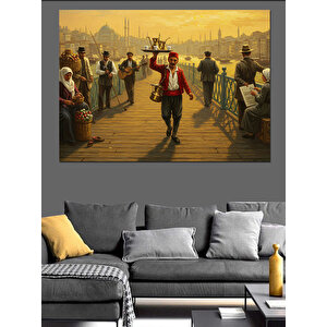 Rıhtımda Çaycı Dekoratif Kanvas - Mdf Ahşap Tablo 70x100 cm
