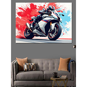Kırmızı Beyaz Yarış Motosikleti Dekoratif Kanvas - Mdf Ahşap Tablo 70x100 cm