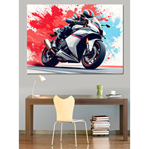 Kırmızı Beyaz Yarış Motosikleti Dekoratif Kanvas - Mdf Ahşap Tablo 70x100 cm