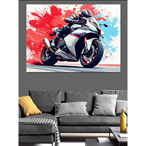 Kırmızı Beyaz Yarış Motosikleti Dekoratif Kanvas - Mdf Ahşap Tablo 70x100 cm