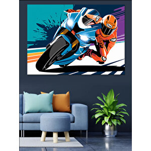 Yarışçı Motosiklet Sürüşü Dekoratif Kanvas - Mdf Ahşap Tablo