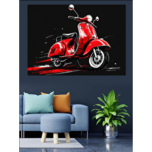 Kırmızı Vespa Motosiklet Dekoratif Kanvas - Mdf Ahşap Tablo 25x35 cm