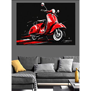 Kırmızı Vespa Motosiklet Dekoratif Kanvas - Mdf Ahşap Tablo