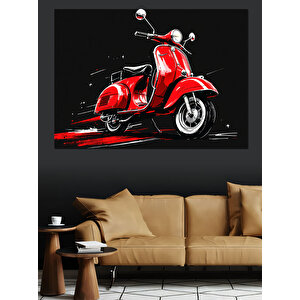 Kırmızı Vespa Motosiklet Dekoratif Kanvas - Mdf Ahşap Tablo