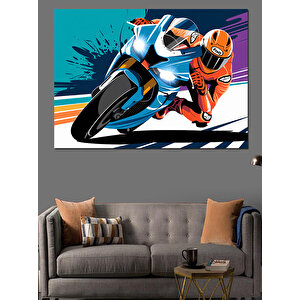 Yarışçı Motosiklet Sürüşü Dekoratif Kanvas - Mdf Ahşap Tablo 35x50 cm
