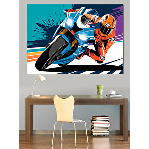 Yarışçı Motosiklet Sürüşü Dekoratif Kanvas - Mdf Ahşap Tablo 35x50 cm