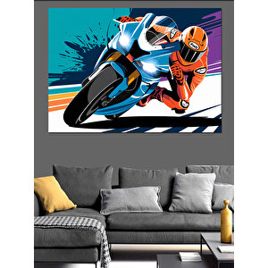Yarışçı Motosiklet Sürüşü Dekoratif Kanvas - Mdf Ahşap Tablo 35x50 cm