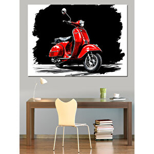 Kırmızı Vespa Motosiklet Dekoratif Kanvas - Mdf Ahşap Tablo 35x50 cm