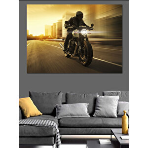 Gün Batımında Motosiklet Dekoratif Kanvas - Mdf Ahşap Tablo 100x140 cm