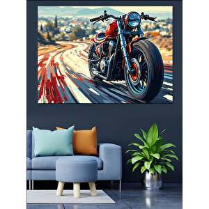 Virajdaki Hızlı Motosiklet Dekoratif Kanvas - Mdf Ahşap Tablo 50x70 cm