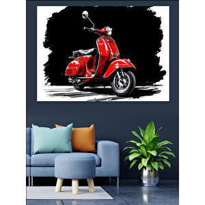 Kırmızı Vespa Motosiklet Dekoratif Kanvas - Mdf Ahşap Tablo 100x140 cm