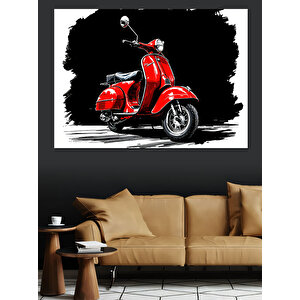 Kırmızı Vespa Motosiklet Dekoratif Kanvas - Mdf Ahşap Tablo