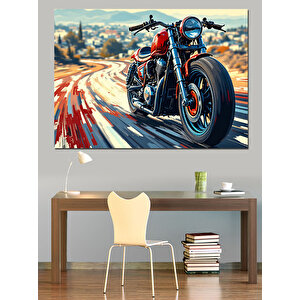 Virajdaki Hızlı Motosiklet Dekoratif Kanvas - Mdf Ahşap Tablo