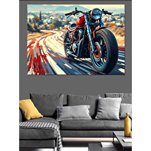Virajdaki Hızlı Motosiklet Dekoratif Kanvas - Mdf Ahşap Tablo