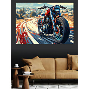 Virajdaki Hızlı Motosiklet Dekoratif Kanvas - Mdf Ahşap Tablo 100x140 cm