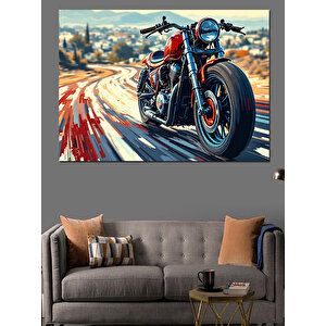 Virajdaki Hızlı Motosiklet Dekoratif Kanvas - Mdf Ahşap Tablo 100x140 cm