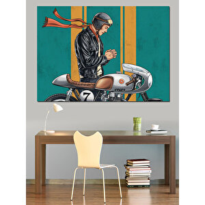 Motosiklet Süren Derili Adam Dekoratif Kanvas - Mdf Ahşap Tablo 50x70 cm