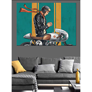 Motosiklet Süren Derili Adam Dekoratif Kanvas - Mdf Ahşap Tablo 50x70 cm