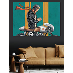 Motosiklet Süren Derili Adam Dekoratif Kanvas - Mdf Ahşap Tablo 50x70 cm