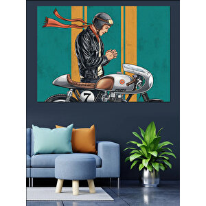 Motosiklet Süren Derili Adam Dekoratif Kanvas - Mdf Ahşap Tablo