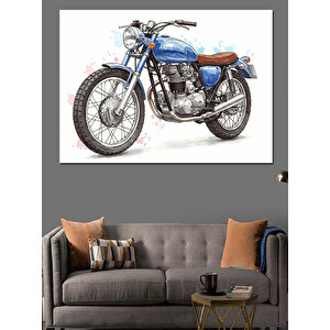 Mavi Klasik Motosiklet Dekoratif Kanvas - Mdf Ahşap Tablo 100x140 cm