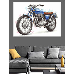 Mavi Klasik Motosiklet Dekoratif Kanvas - Mdf Ahşap Tablo
