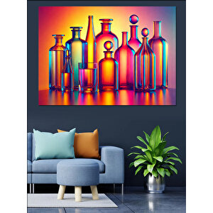 Renkli Cam Şişeler Dekoratif Kanvas - Mdf Ahşap Tablo