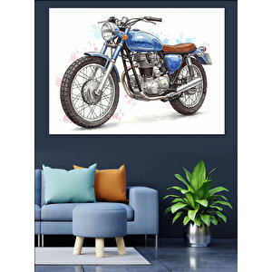Mavi Klasik Motosiklet Dekoratif Kanvas - Mdf Ahşap Tablo 70x100 cm