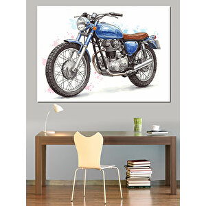 Mavi Klasik Motosiklet Dekoratif Kanvas - Mdf Ahşap Tablo 70x100 cm